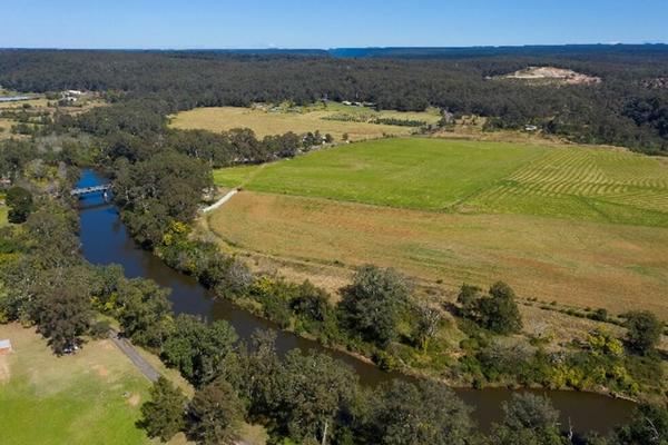 Aerial view of farmland and bush in regional NSW
