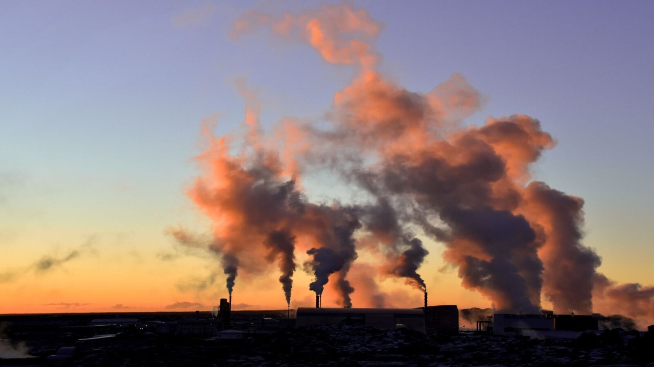 Geothermal plant at sunset