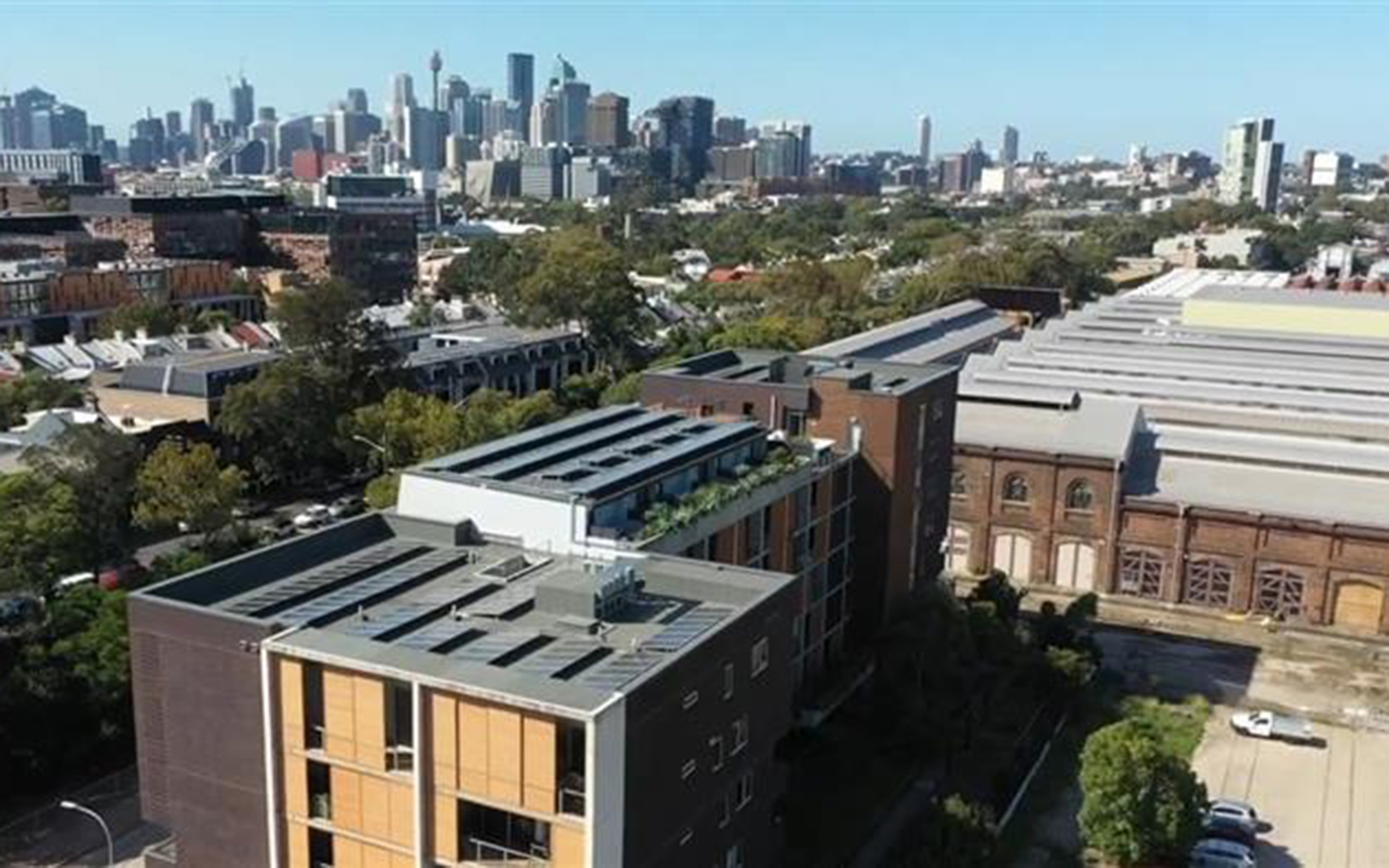 Aerial view of solar on residential building in Sydney
