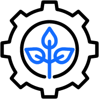 Pictogram of cog with plant inside