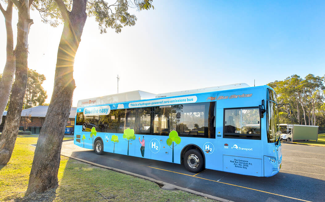 Hydrogen bus on road