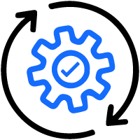 Pictogram of cog with arrows going in a circle around it