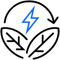 Pictogram of leaves with electric bolt symbol and circular arrow