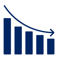 Pictogram of bar chart with arrow indicating decrease