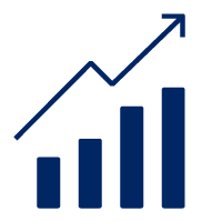 Pictogram with bar chart and arrow going up