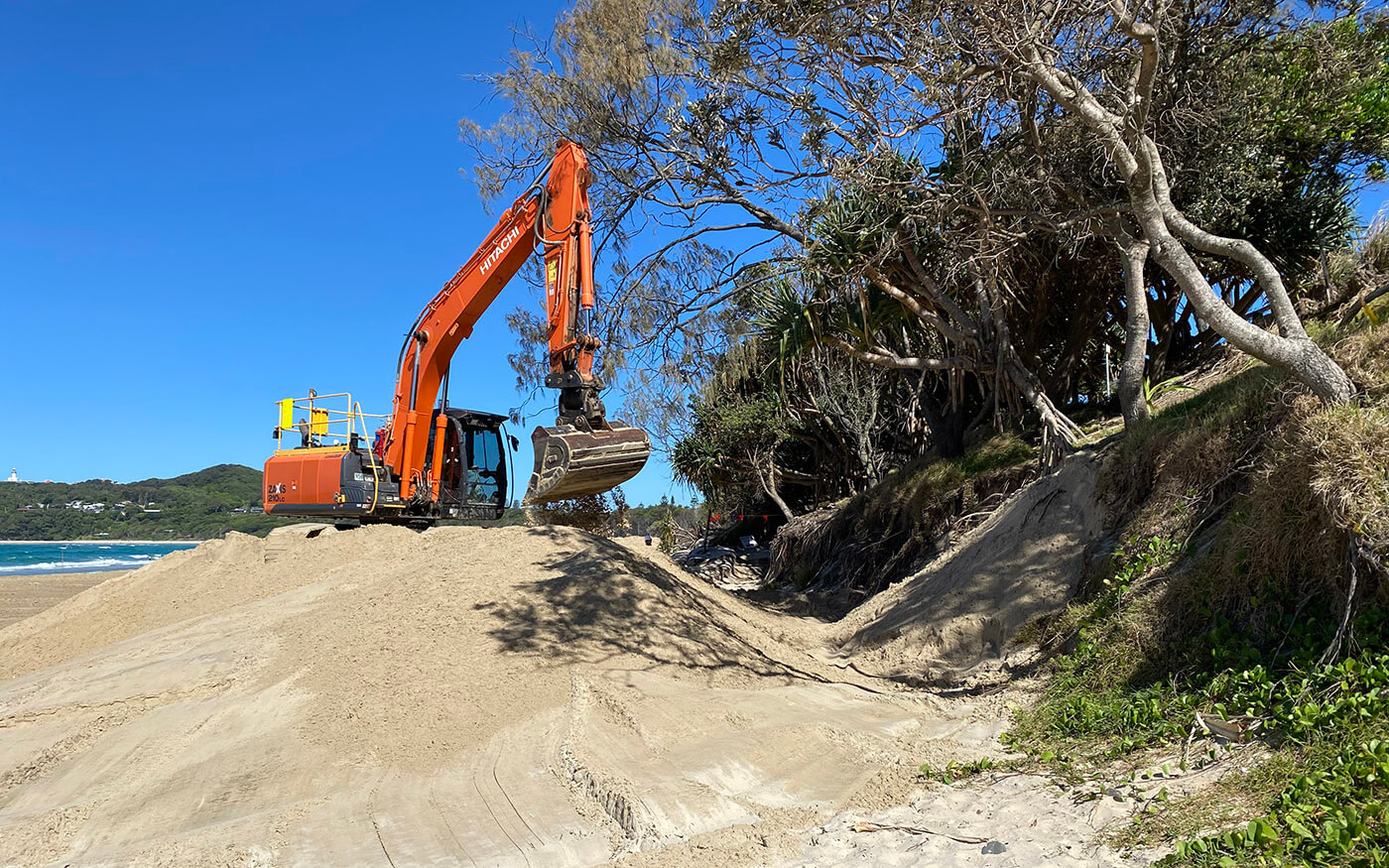 Earthmoving machinery on sand dunes