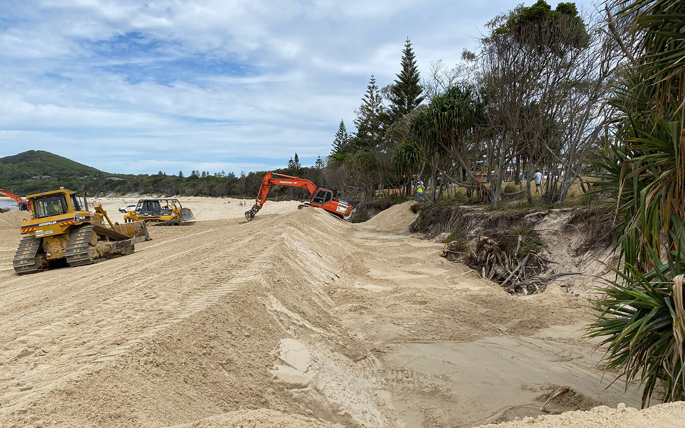 Earthmoving machinery on sand dunes