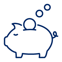 Pictogram of a piggy bank with coins
