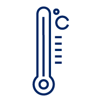 Pictogram of thermometer lined in blue