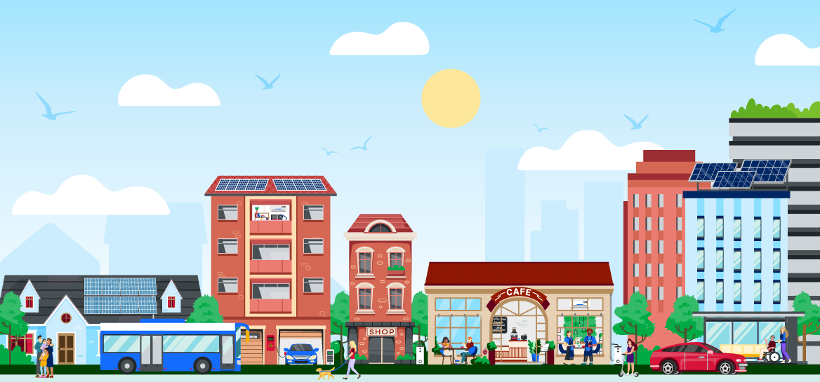 Illustration representing community moving towards net zero