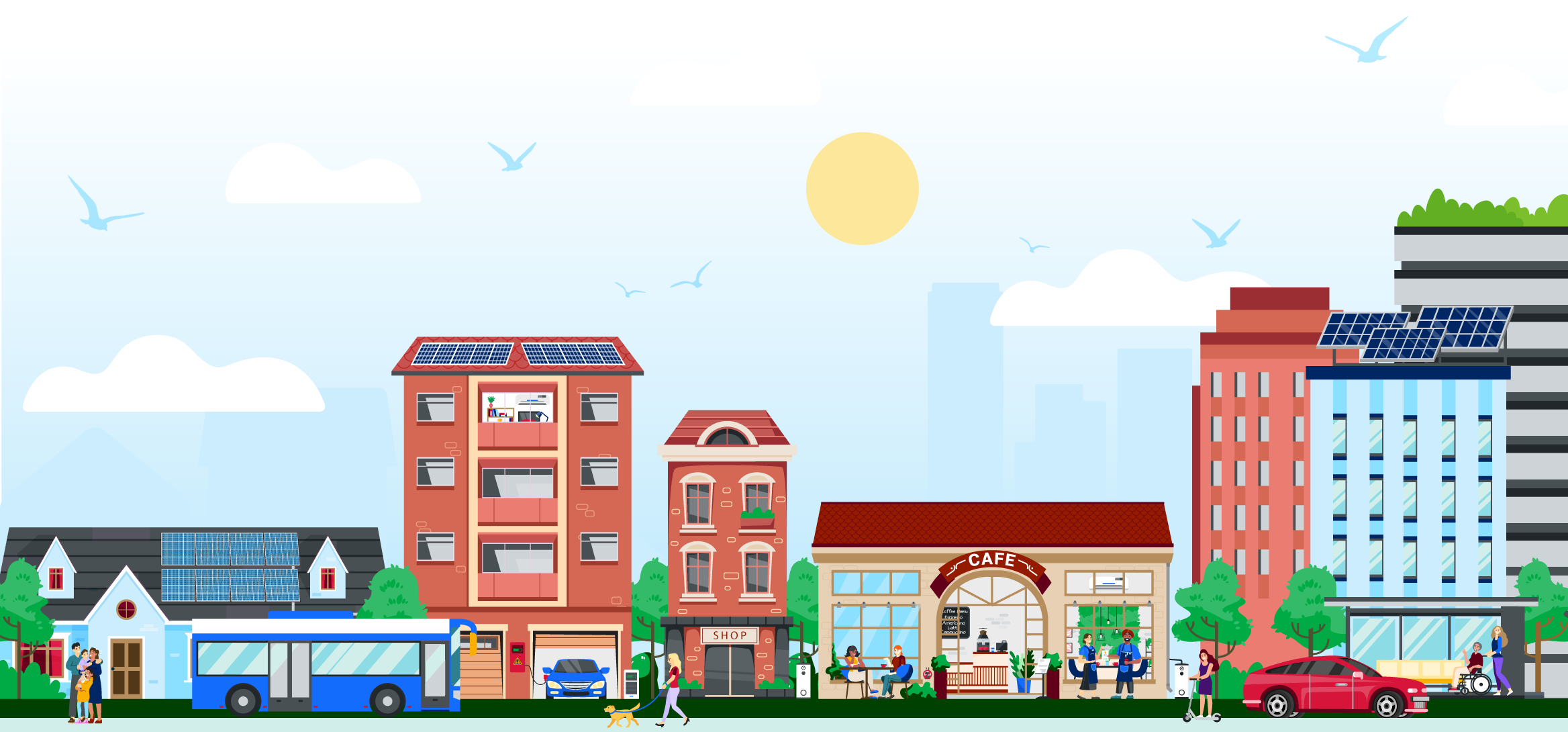 Illustration representing community moving towards net zero