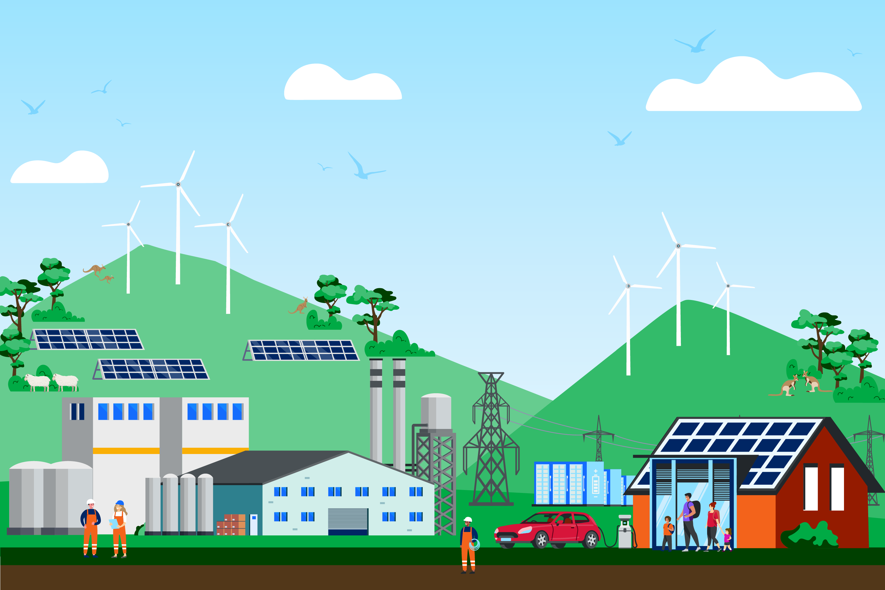 Illustration representing community moving towards net zero