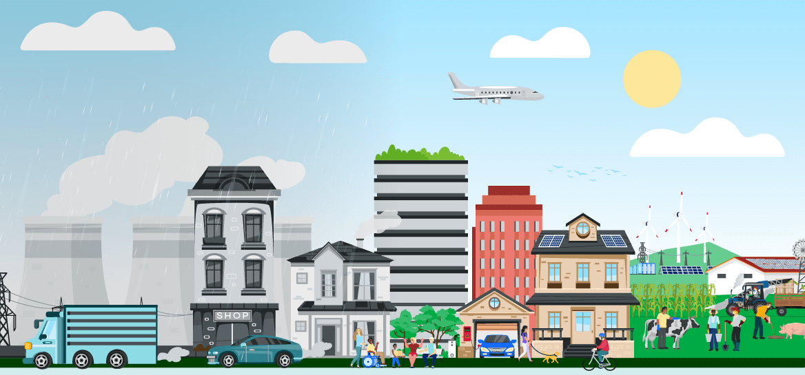 Illustration representing community moving towards net zero