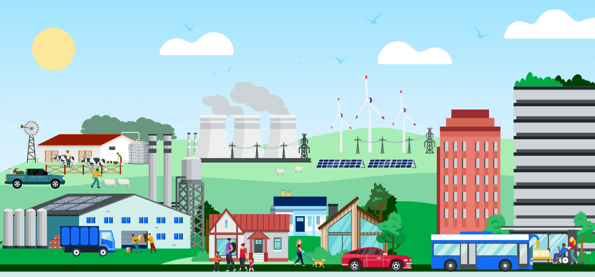 Illustration representing community moving towards net zero