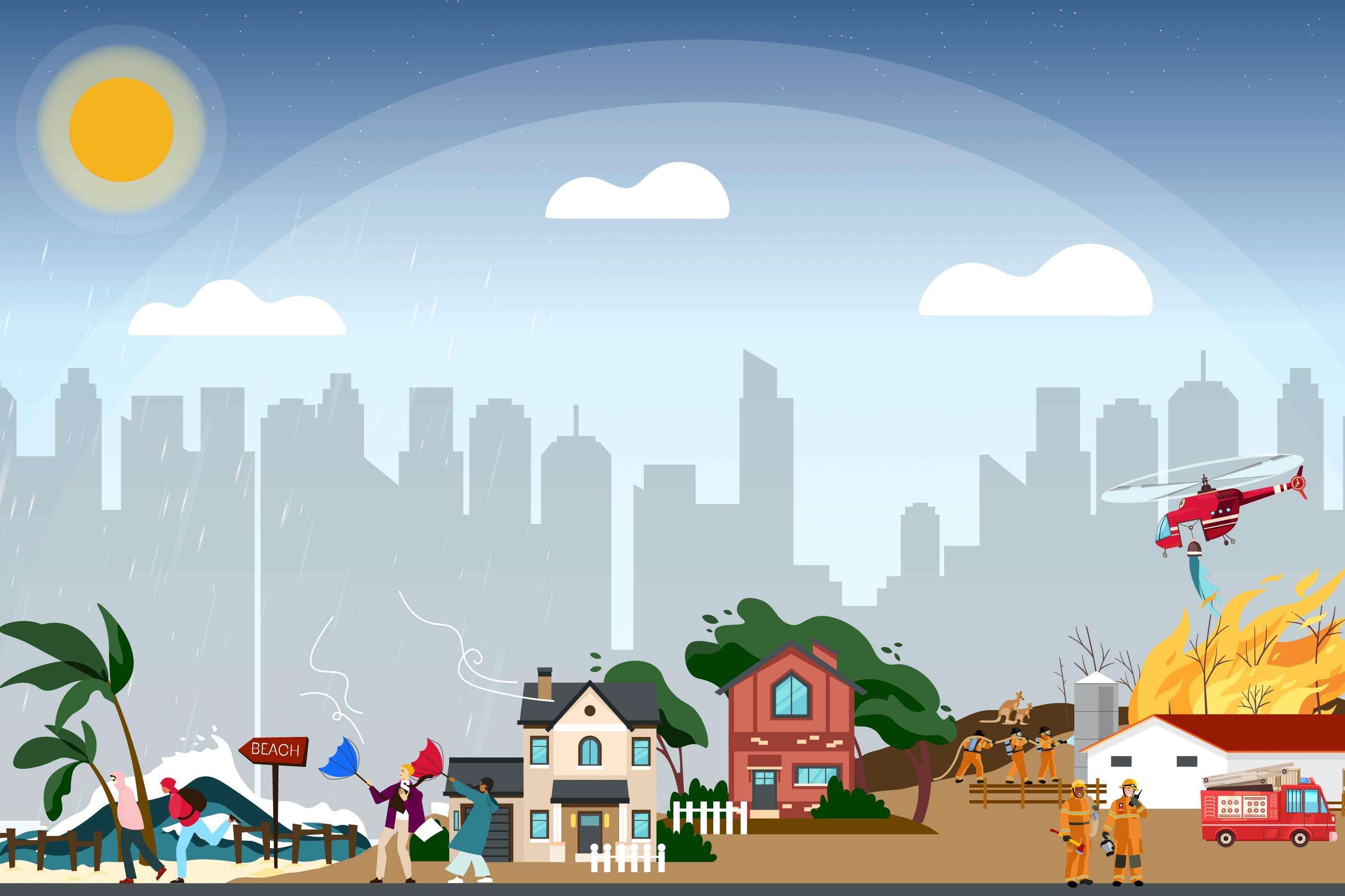 Illustration representing extreme weather events caused by climate change