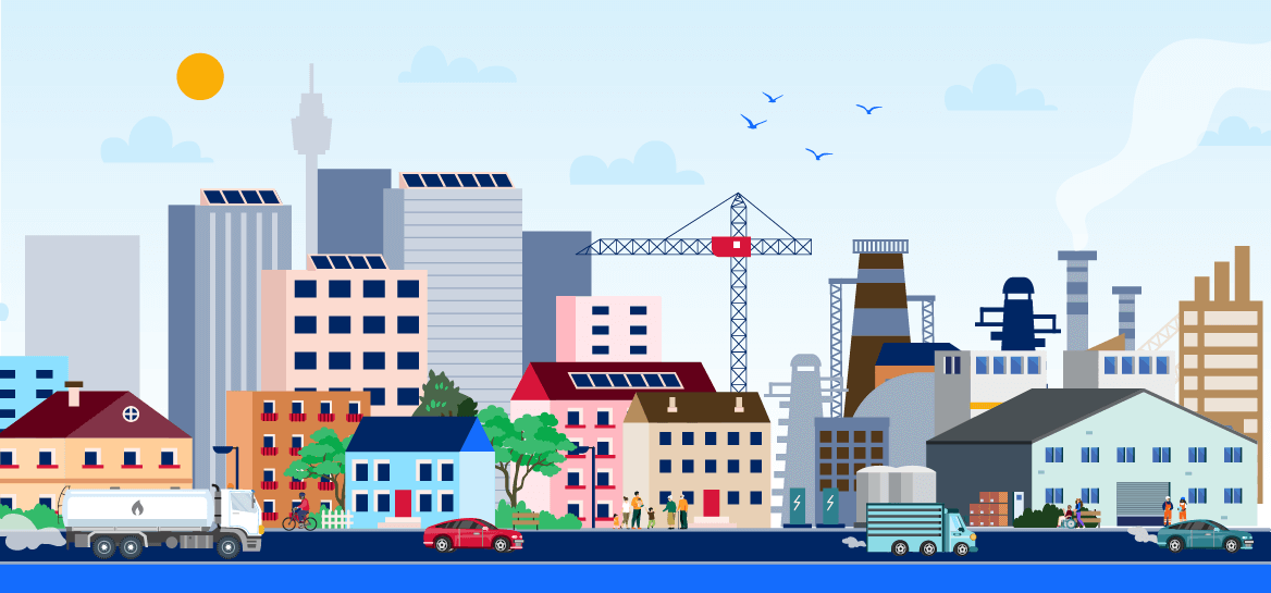 Illustration representing community moving towards net zero