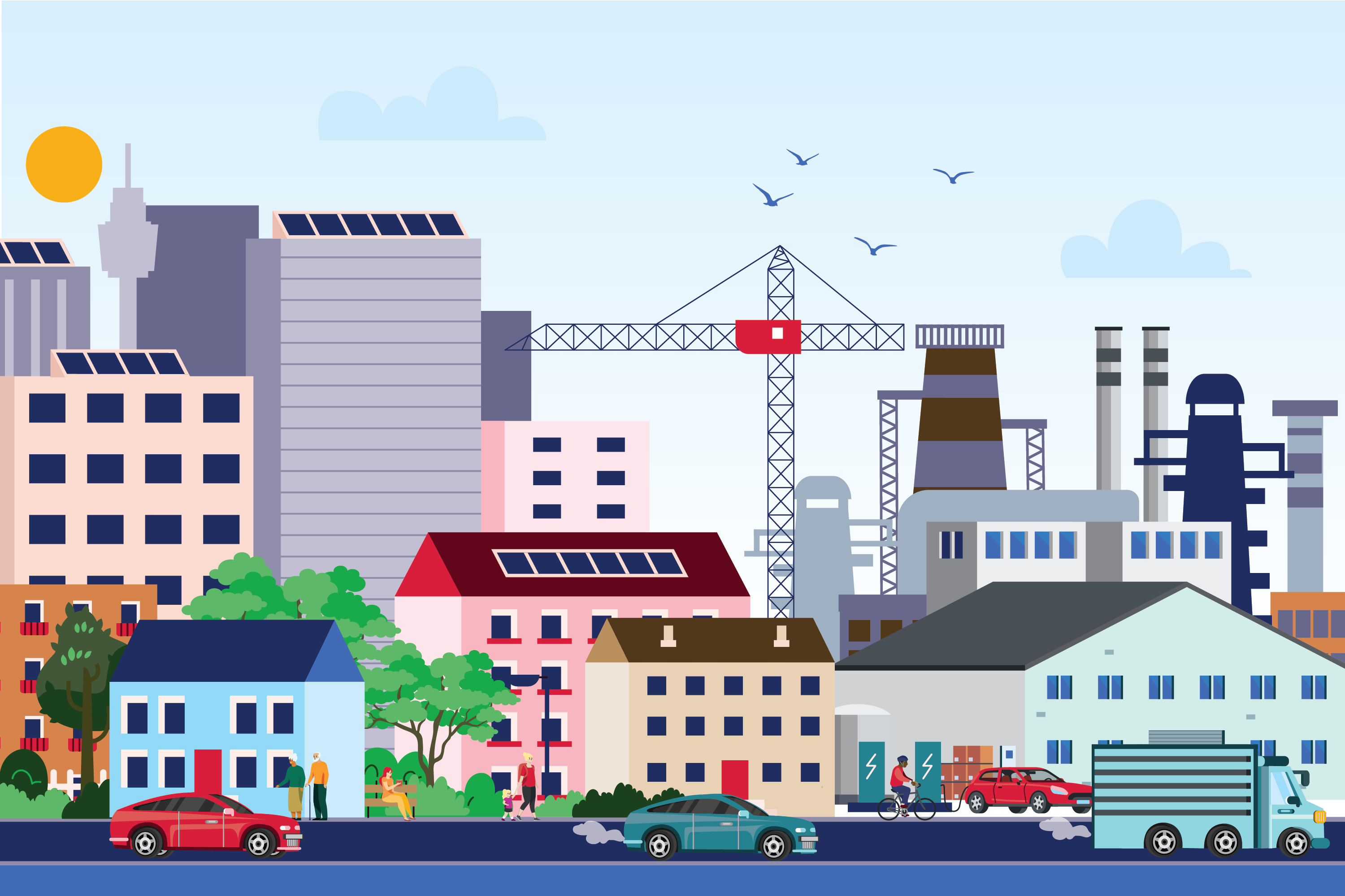 Illustration representing community moving towards net zero
