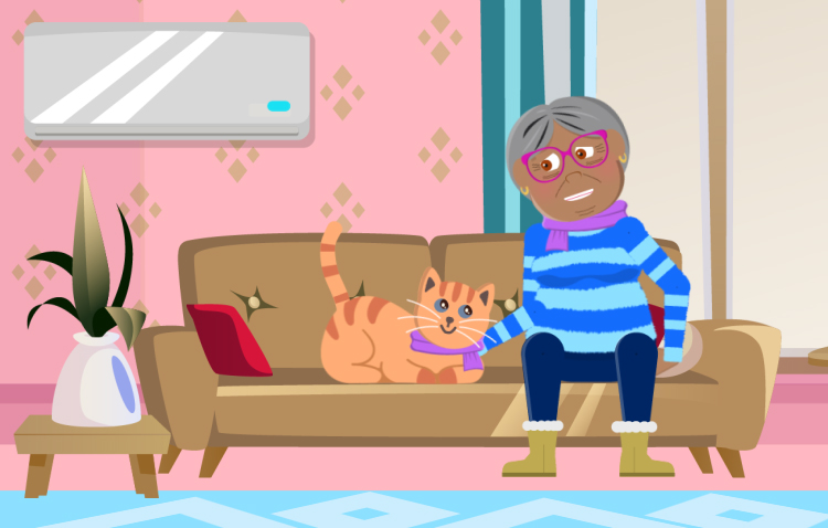 Animation of lady and her cat on the couch