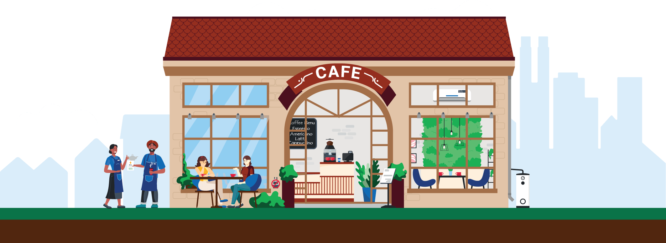 Energy efficient cafe illustration