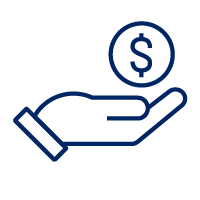 Pictogram of a hand holding up a coin