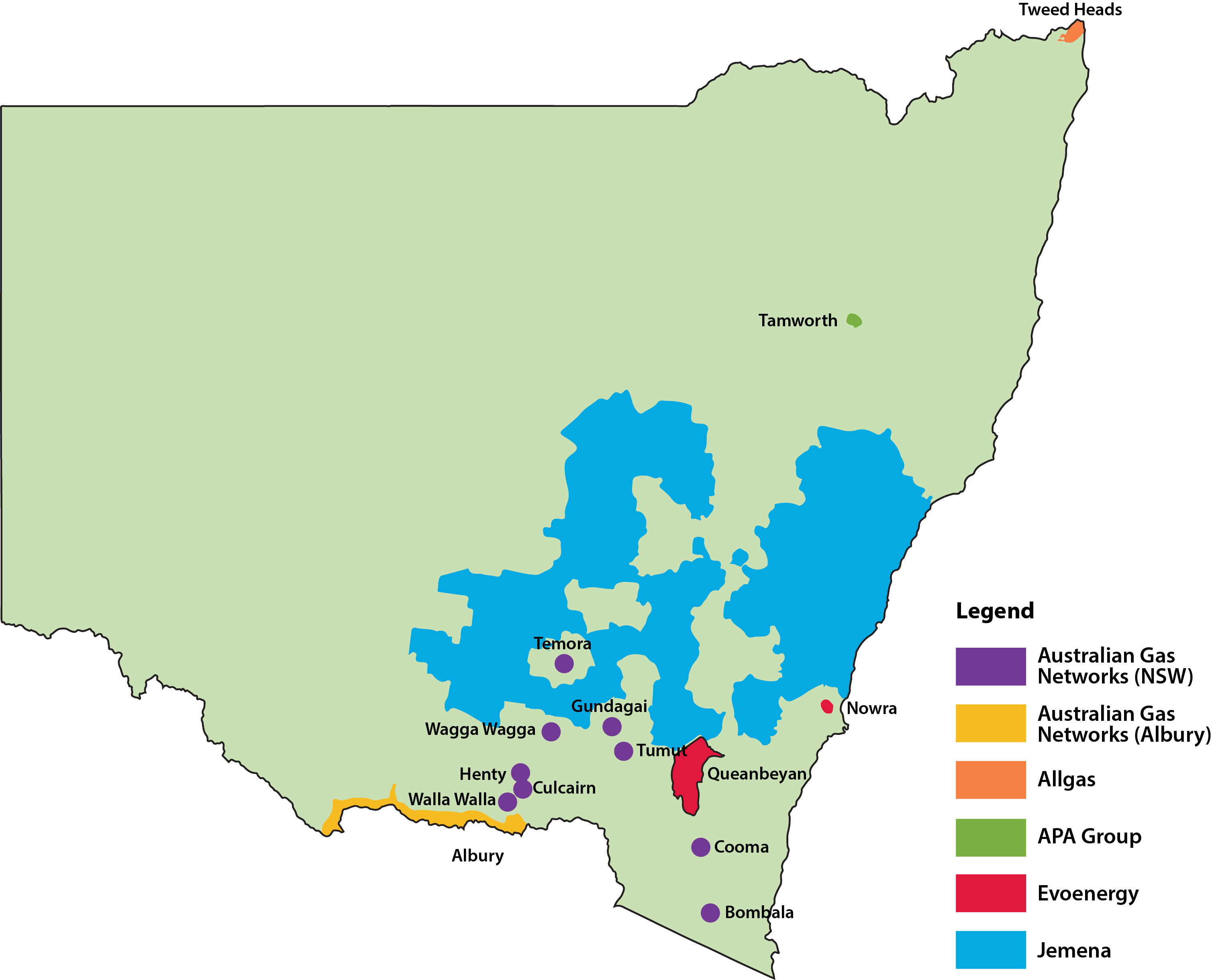 Map of NSW depicting natural gas networks