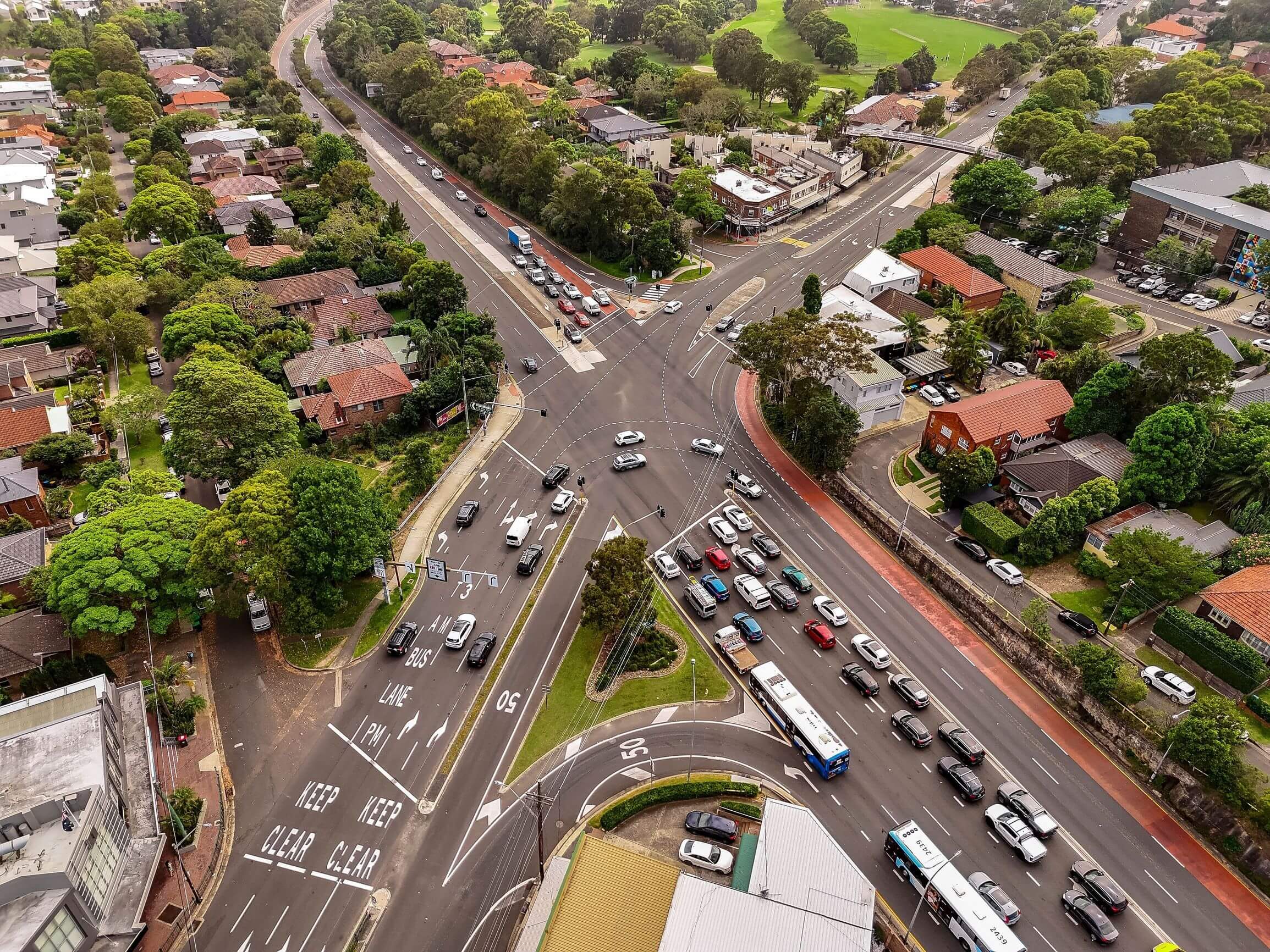 Aerial view of traffic in Sydney