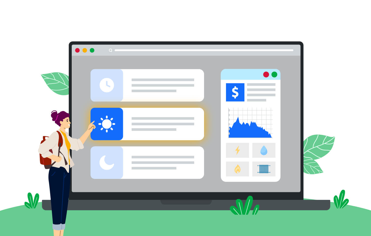 A person viewing a computer screen with energy information