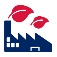 A factory with 2 leaves above it pictogram