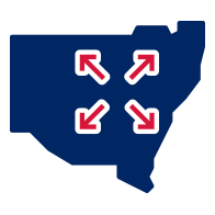 NSW state boarder with four arrows pointing outward pictogram