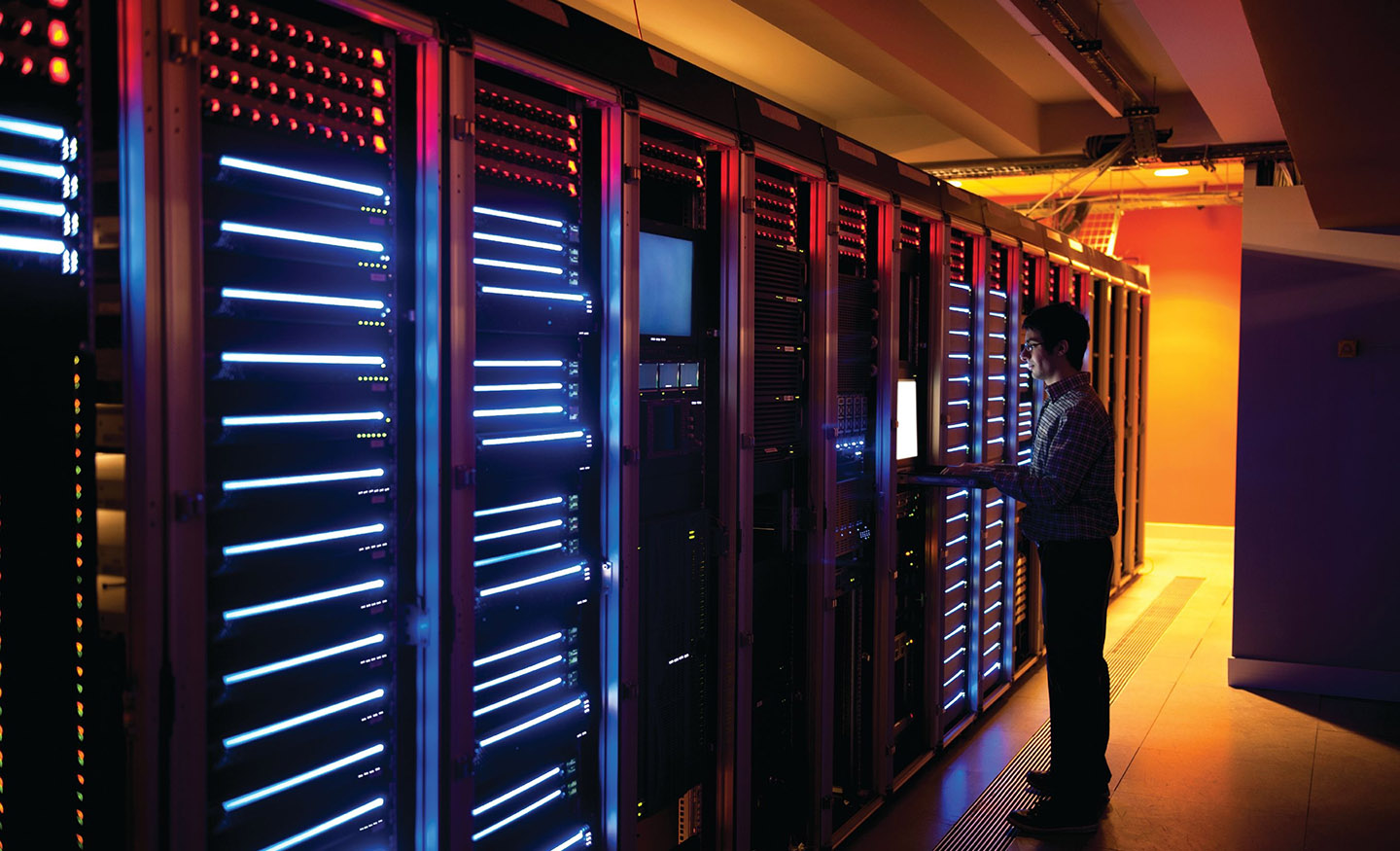 Person checking something in a data centre