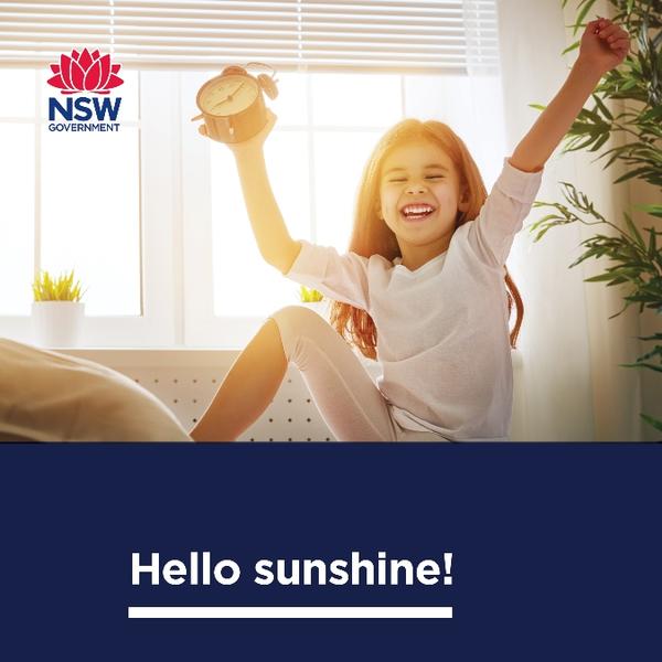 Social media tile with child and the phrase "Hello sunshine!"