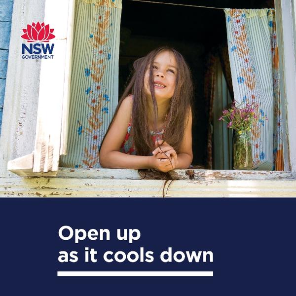 Social media tile with child in window and the phrase "Open up as it cools down"