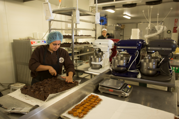 Staff working in industrial food facility