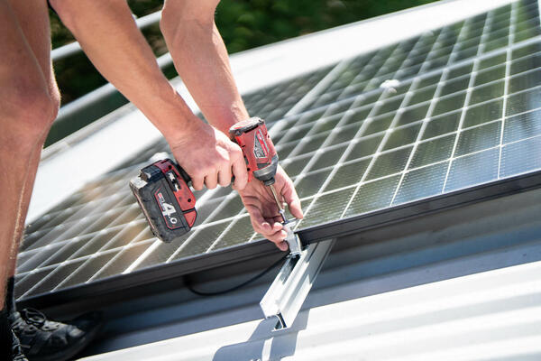 Close-up of a rooftop solar installation