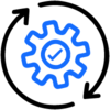 Pictogram of cog with arrows going in a circle around it