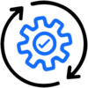 Pictogram of cog with arrows going in a circle around it