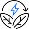 Pictogram of leaves with electric bolt symbol and circular arrow