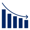 Pictogram of bar chart with arrow indicating decrease