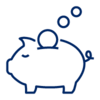 Pictogram of a piggy bank with coins